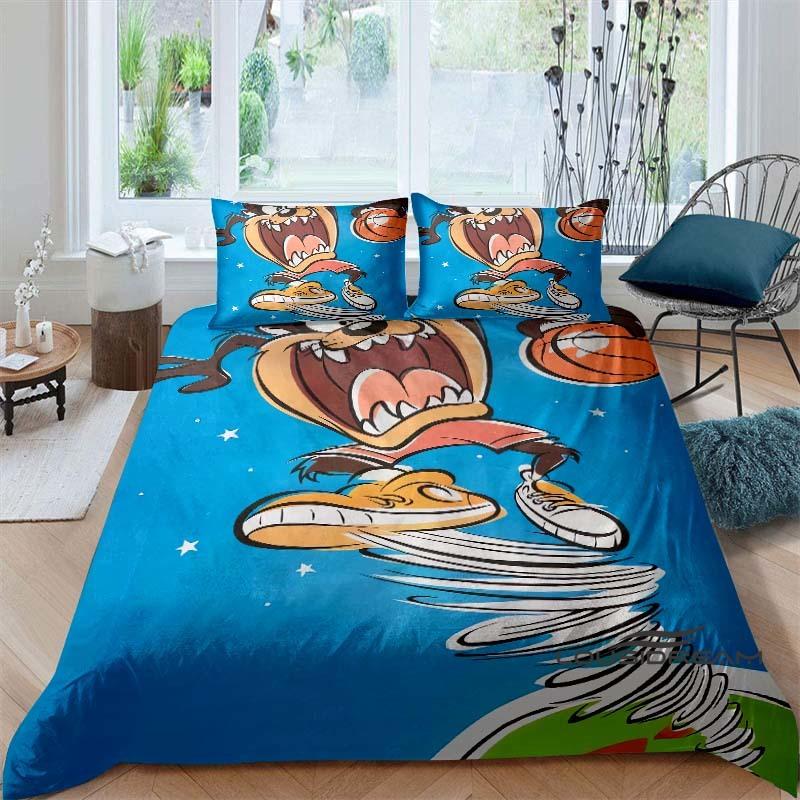 Cartoon T-Tasmanian Devil bedding set, printed single duvet cover and pillowcase three-piece set, children's and adult sizes.002