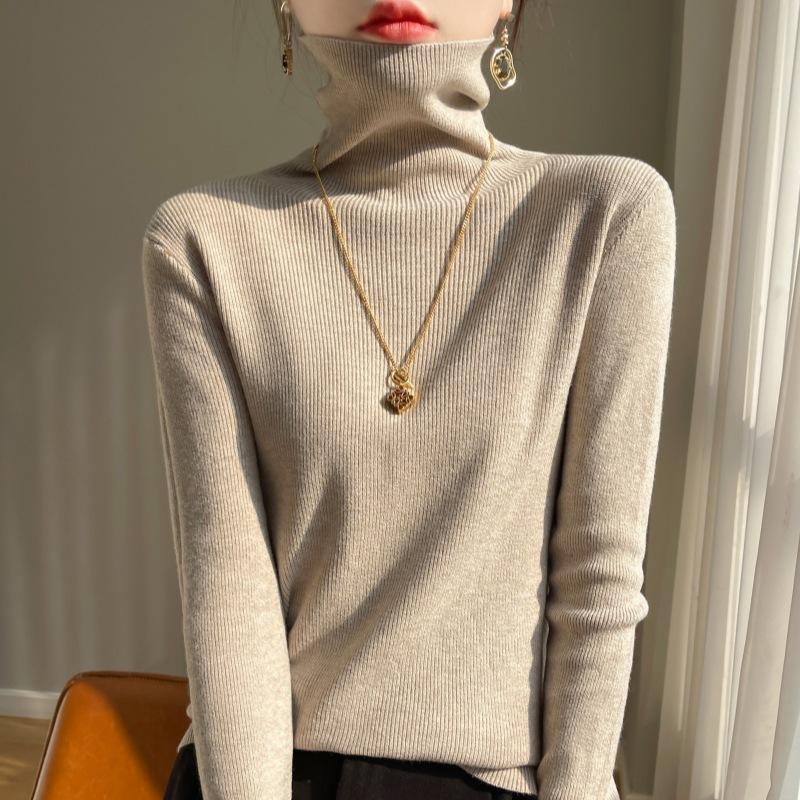 

Pile Collar Knitted Bottoming Shirt Women s Autumn and Winter New Skin-friendly Warm Sweater Simple and Versatile Long-sleeved Top XXL озеро зелений колір