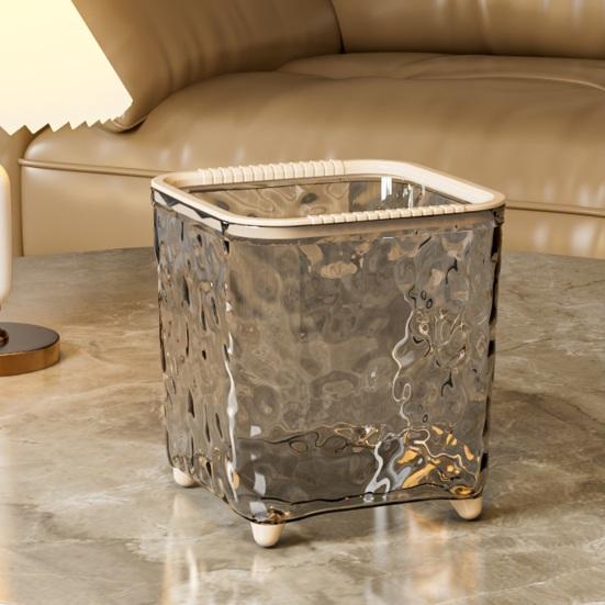 Trash Can Transparent Water Ripple with Press Trash Bin Lid Office Wastebasket for Home Bedroom
