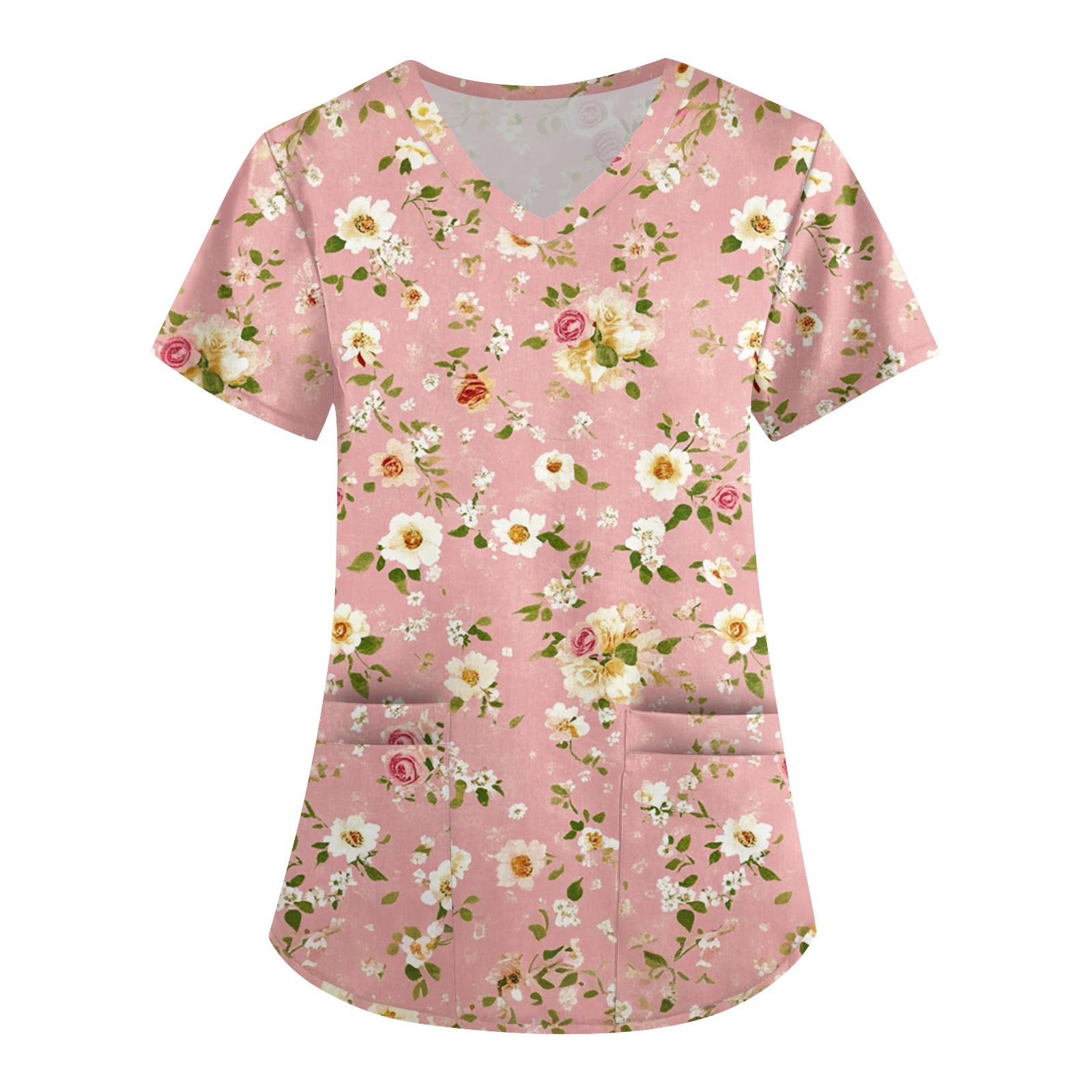 

Женская мода V-образный вырез короткий рукав комбинезон с карманами принт топы одежда XL розовый