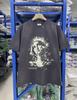 New SAINT Night Light Portrait Pattern Printed Washed Vintage Round Neck Short Sleeve Street Casual Loose Cotton Trendy Tshirt