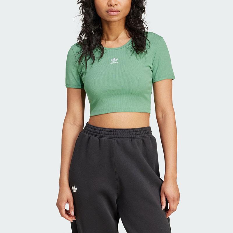Adidas Originals Essentials Ribbed Crop T-Shirt Women Tops Light-Green IY9665
