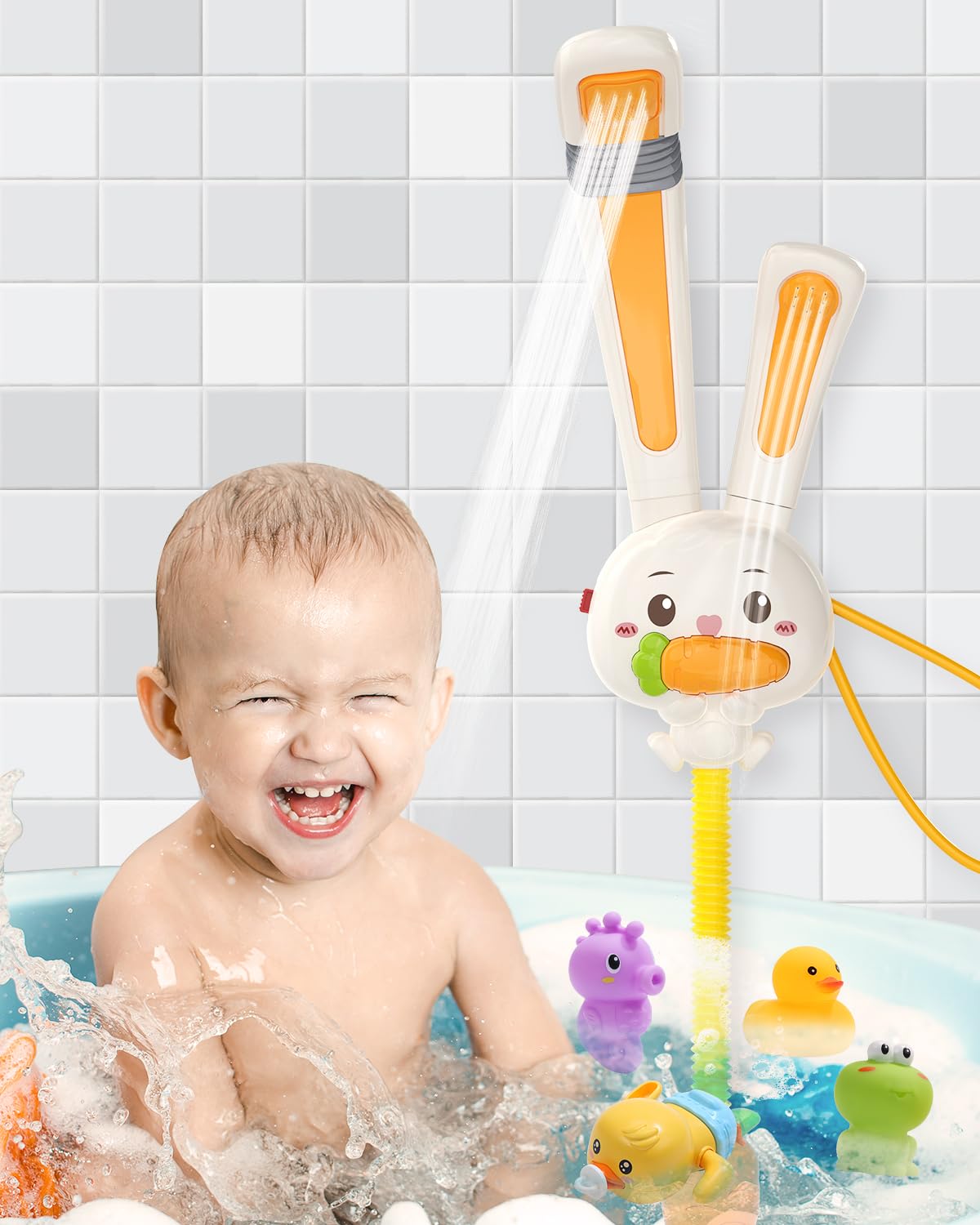 

Игрушка для ванной HOLYFUN Игрушка для игры в воде Лейка Форма кролика Распознавание плавающих животных Режим сильной присоски Циркулирующий водный фонтан Водостойкий