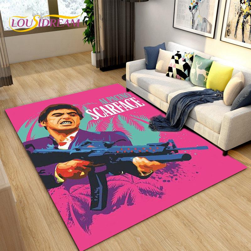 Film Scarface 3D tisk koberec velký, koberec do obývacího pokoje, ložnice, pohovky, rohožky, dekorace, dětské hrací protiskluzové rohožky