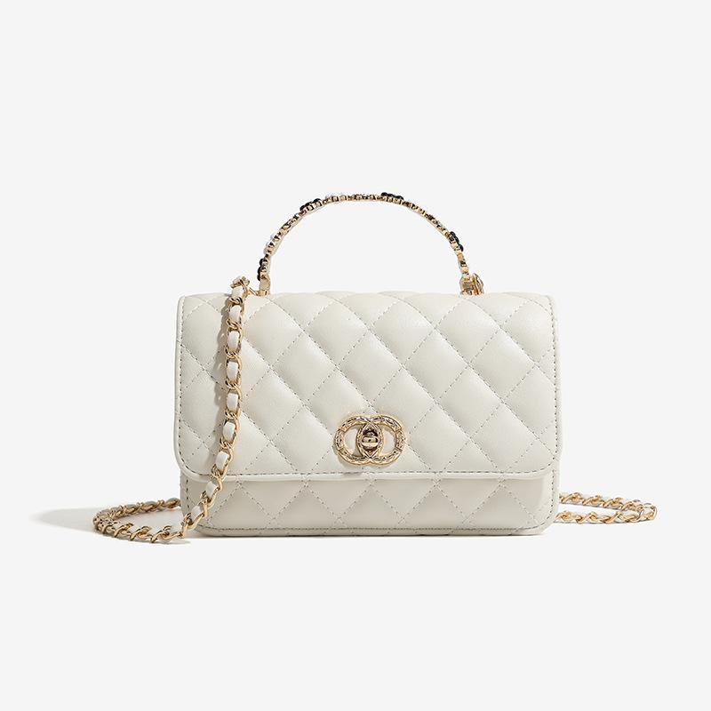 New Leather Niche High-end Classic Diamond Grid Hand-held Chain Shoulder Crossbody Fashionable Versatile Small Square Bag