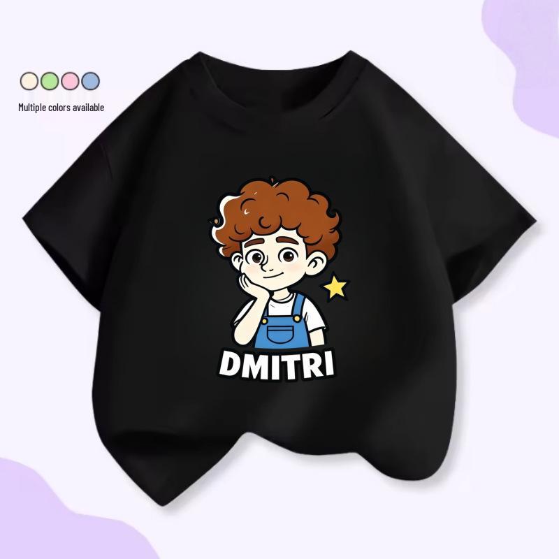 Unisex Kids Cartoon Print Cotton T-Shirt, Short Sleeve, Summer Trendy Top