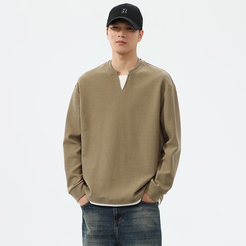 Men's American Two-Piece Style Long-Sleeve V-Neck Hoodie, Retro Casual Loose Fit, Autumn 2025 Trend