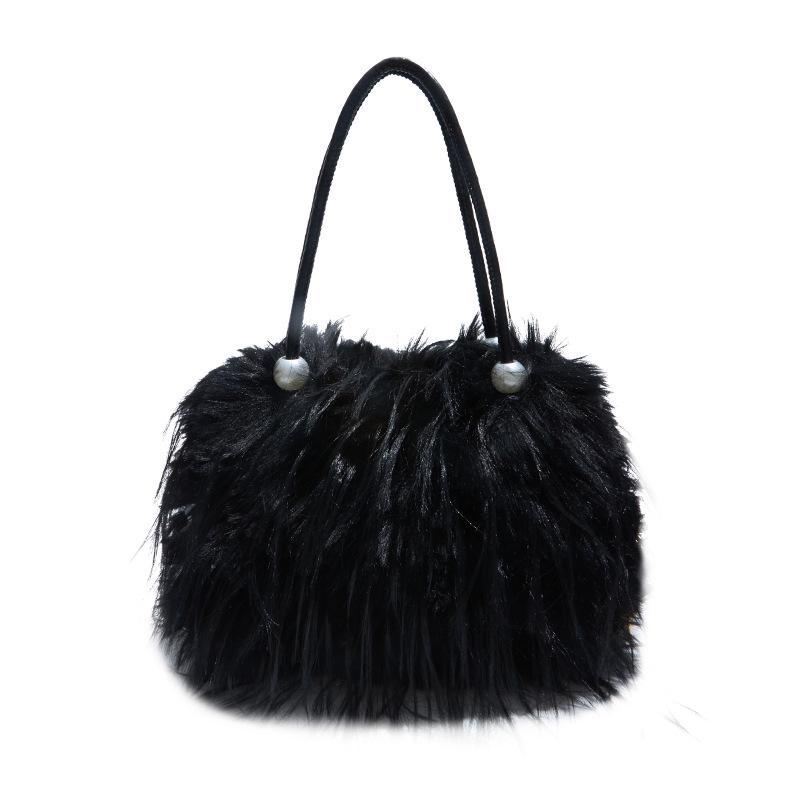 

2025 Осень Корейская Милая Пушистая Сумка с Цепочкой из Бусин для Женщин