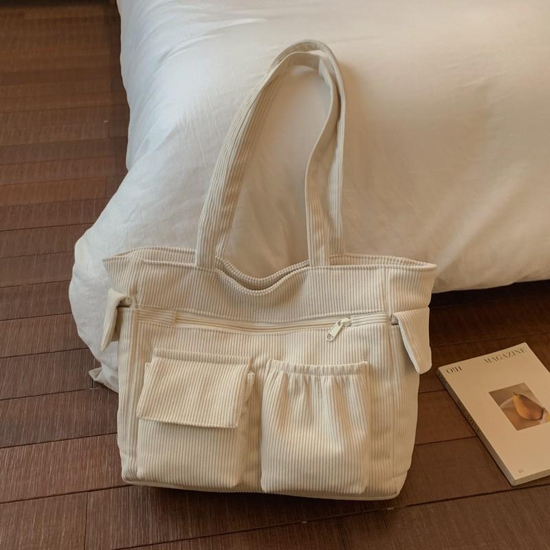 Вельветовая сумка-тоут Новая модная женская наплечная ленивого стиля Большая вместимость Повседневная сумка белый