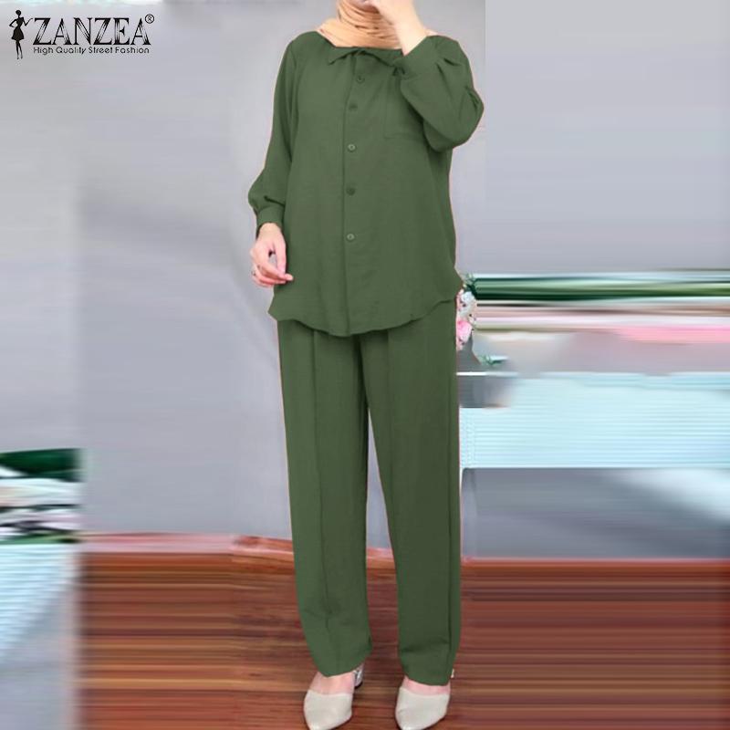 

ZANZEA Ретро наряды, женская блузка и брюки, повседневный костюм из двух предметов
