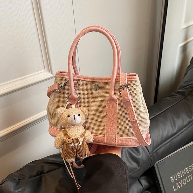 Contrasting Color Canvas Hand Bag Women'S Large-Capacity Commuter Shoulder Tote Bag Casual Versatile Messenger Bag