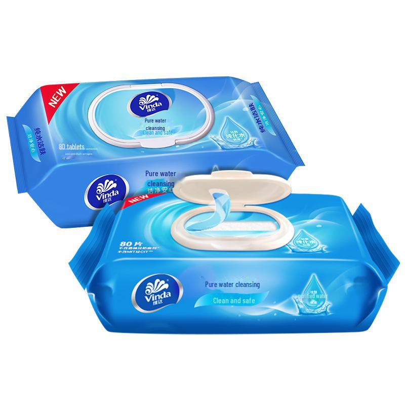 Vinda Pure Water Wet Wipes – 80 Count, Large Package, Clean & Sanitary, Household & Baby Use