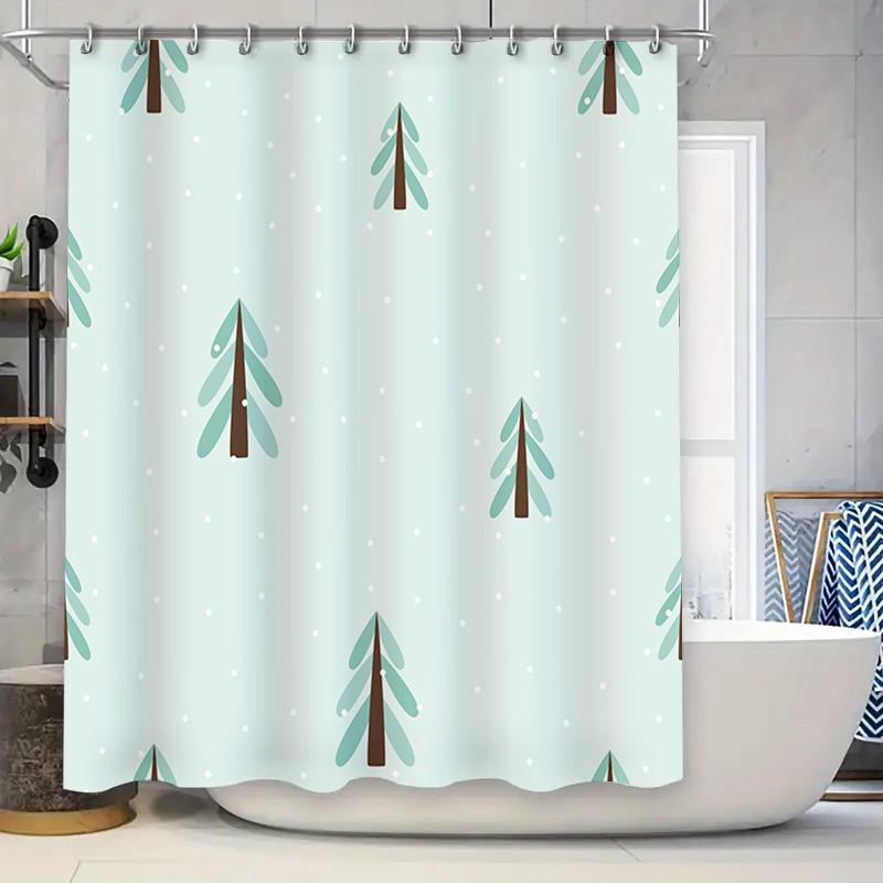 

Winter-Themed Shower Curtain Made With Waterproof Polyester Fabric Featuring A Cute Christmas Tree Print In Mint Green And Brown W60H190(CM)-1 Pcs
