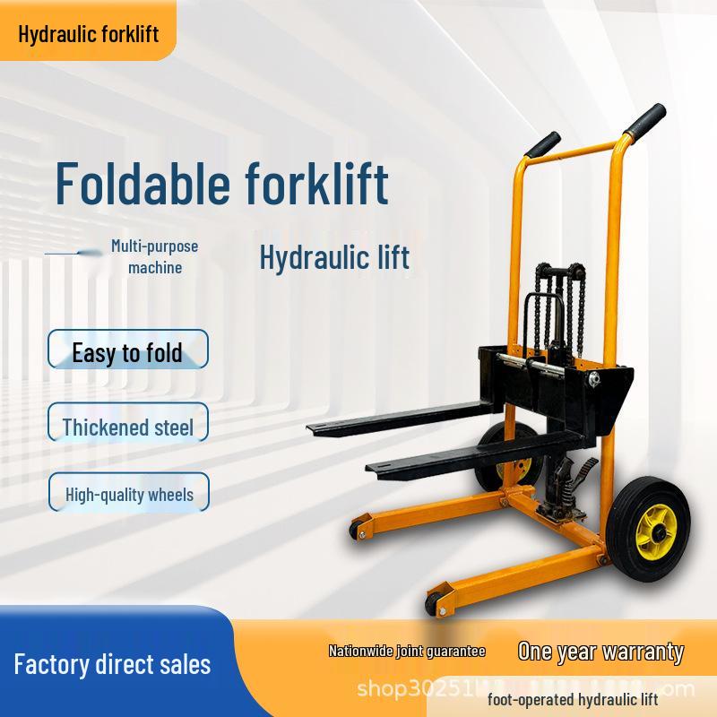 Compact Manual Hydraulic Forklift: Lightweight Foldable Stacker for Lifting and Handling