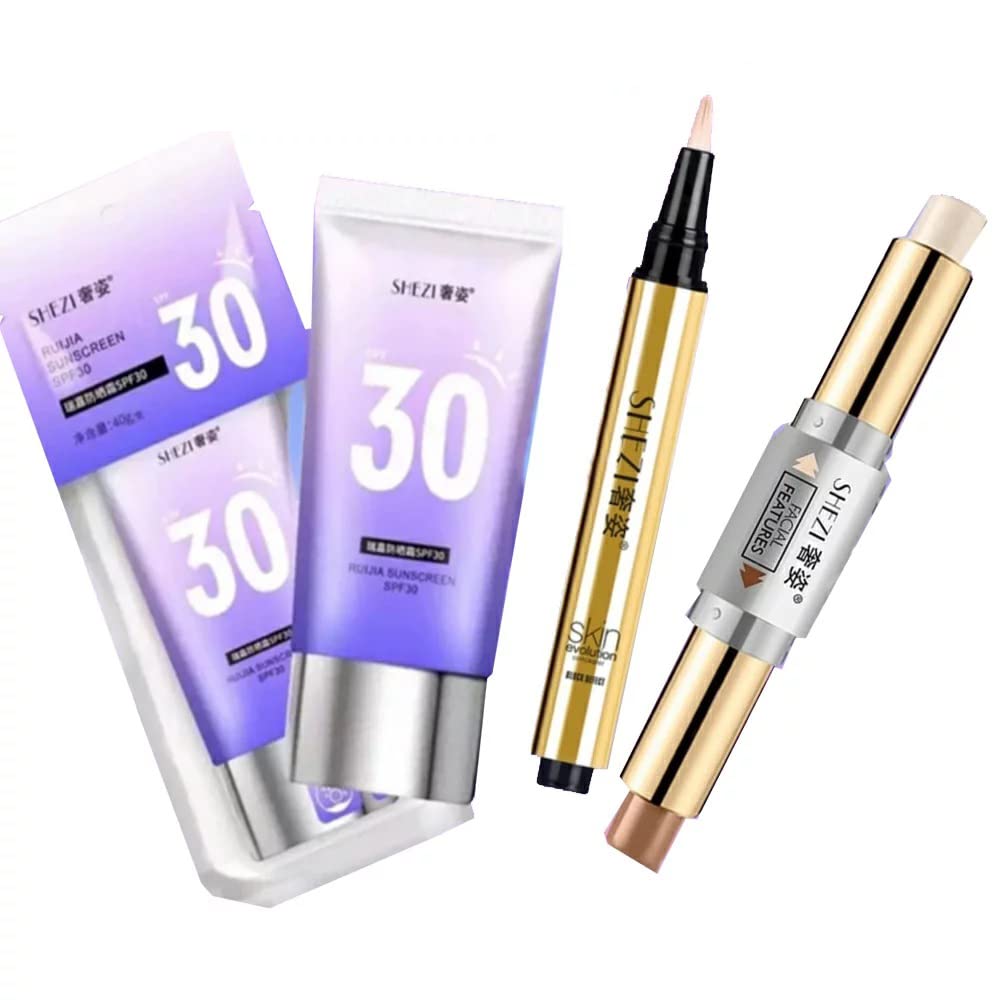 

SHEZI Роскошный солнцезащитный крем SPF30 Консилер Жидкий оттенок Подсветка Косметика Китайская косметика Chaiboke Makeup TikTok Buzz [Набор 3] Y&Y