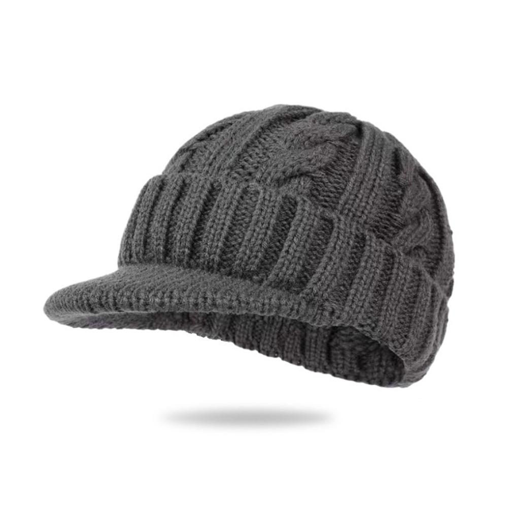 1Pc Men Universal Warm Windproof Cap Braided Pattern Hat Winter Outdoor Sports Warm Supplies Knitted Short-Brimmed Baseball Cap серый