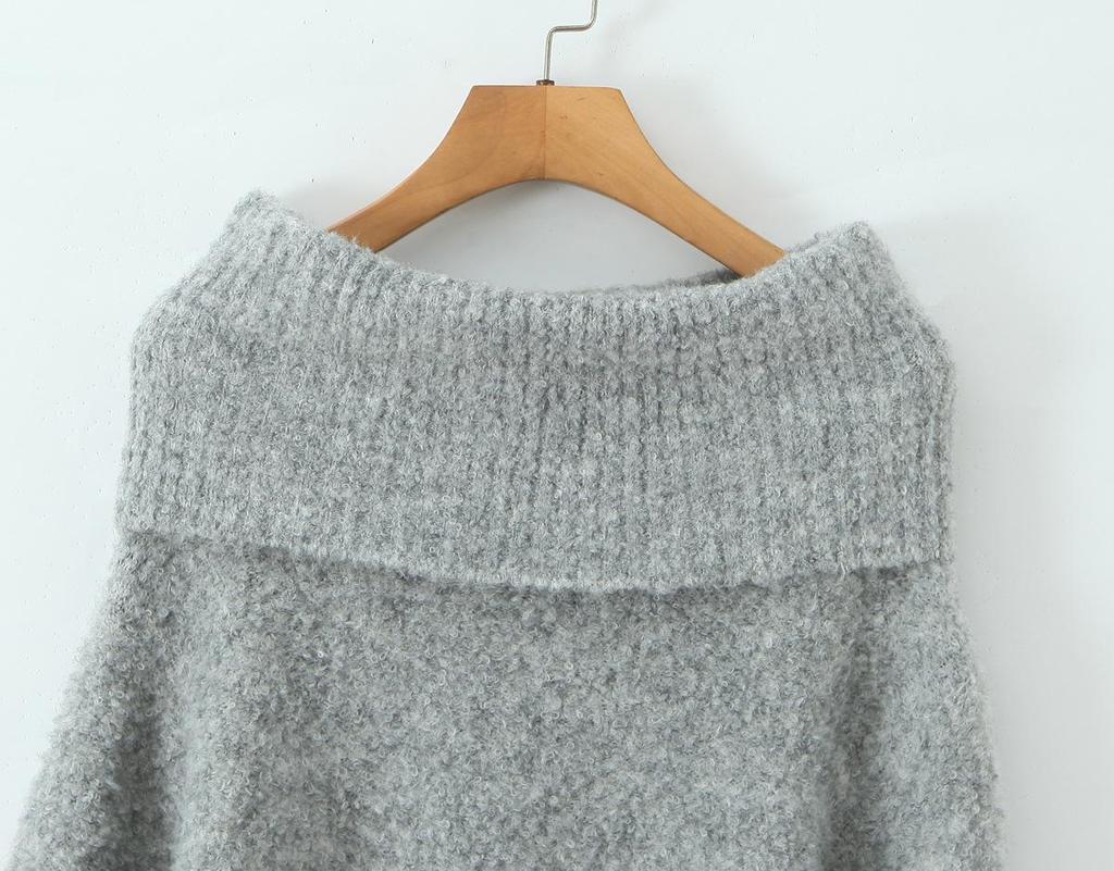 French Winter Off-Shoulder Soft Knit Sweater - Solid Color Loose Pullover