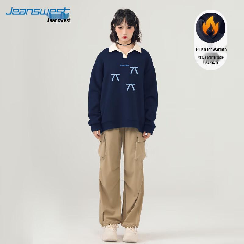 JEANSWEST Damen Fleecegefüttertes Revers-Sweatshirt