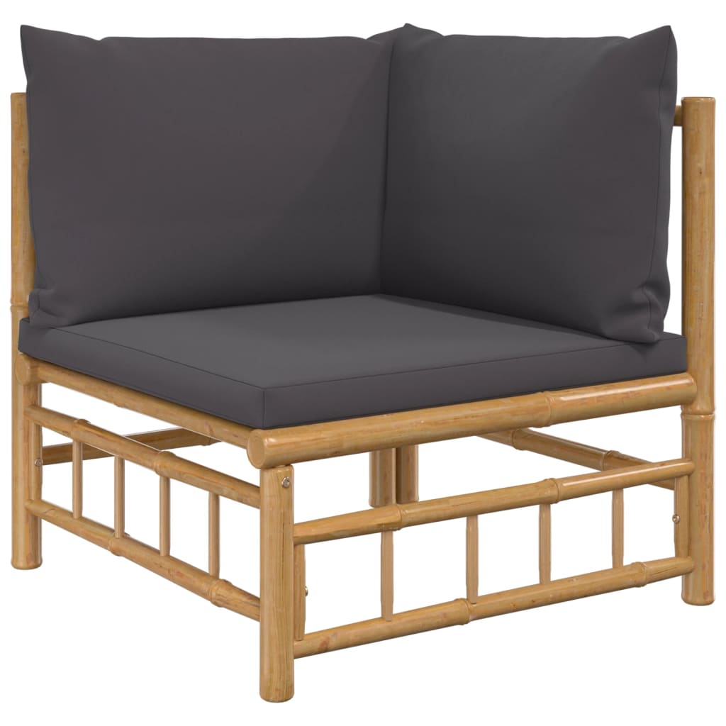 Vidaxl 6-Cz. Gartenmöbel-Set, Dunkelgraue Kissen, Bambus