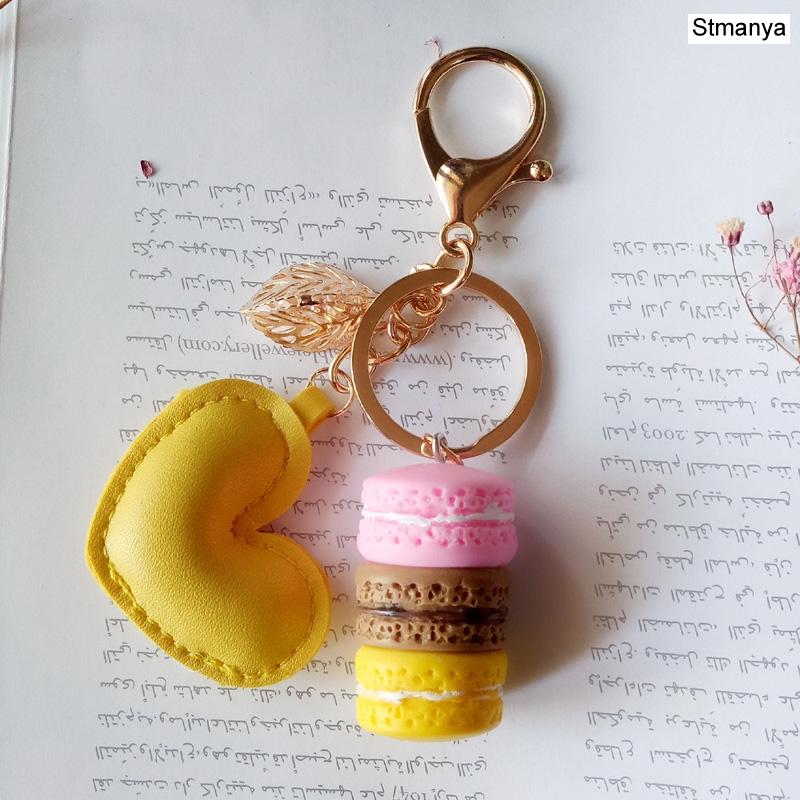 Neuer Kuchen Schlüsselanhänger Mode Auto Schlüsselanhänger Damen Tasche Anhänger Zubehör Frankreich Kuchen Macarons mit Eiffelturm Schlüsselanhänger Geschenk Schmuck