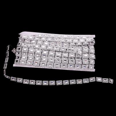 10 Yards Diamante Square Crystal Beaded Chain Ribbon Sewing Decoration Applique Silver