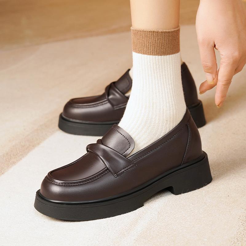 

Туфли-лоферы из натуральной кожи для женской обуви Хуэйчжоу виноградная мать, такие же туфли-лоферы на толстой подошве увеличивают высоту маленькой лии осенью и зимой 40 коричневый