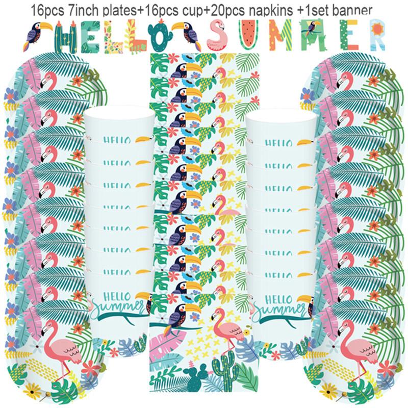 Summer Hawaii Party Disposable Tableware Sets Flamingo Palm Leaf Hawaiian Birthday Party Supplies Tropical Wedding Decorations