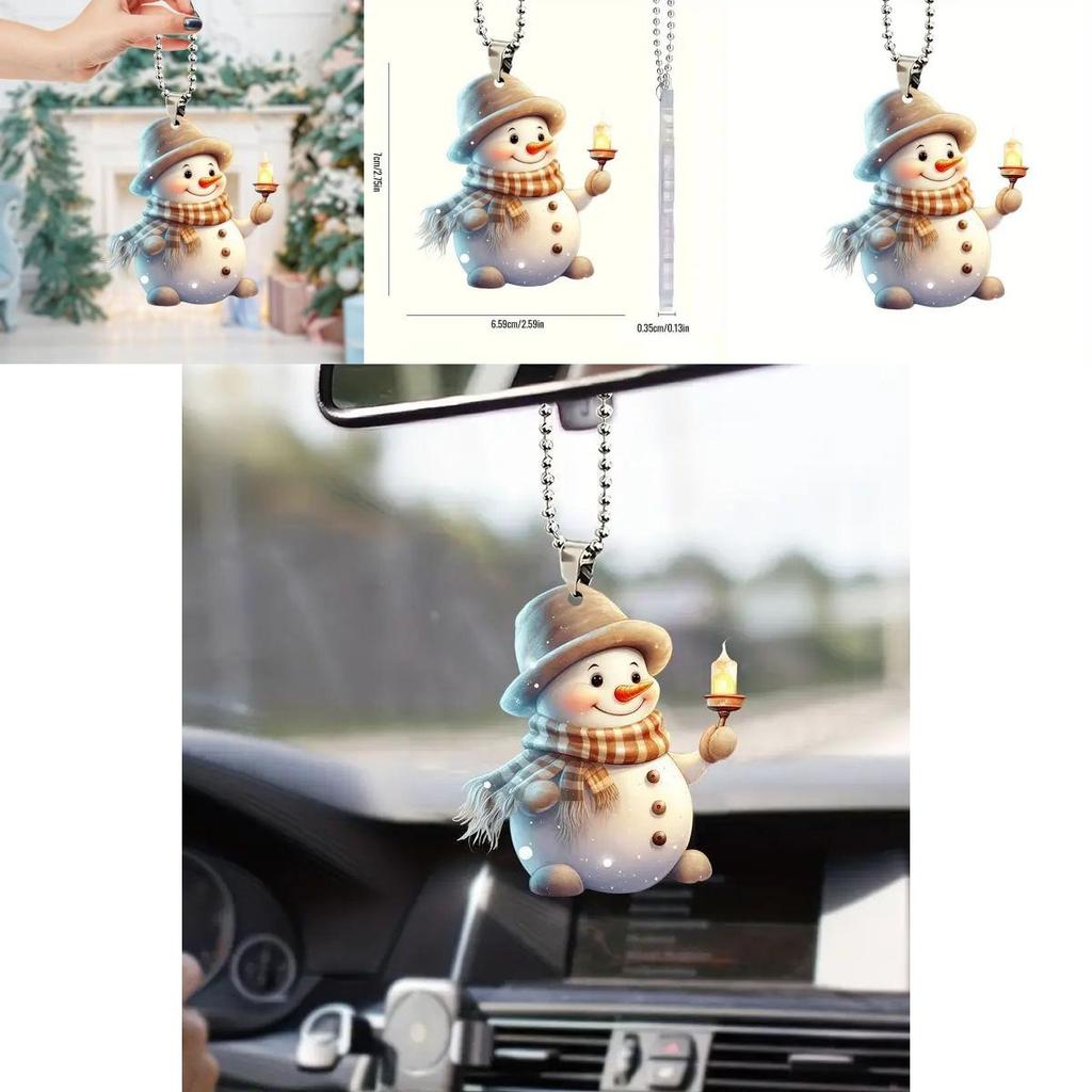 Christmas Cute Handheld Candle Snowman Pattern Acrylic Pendant For Holiday Decor And Gift Idea