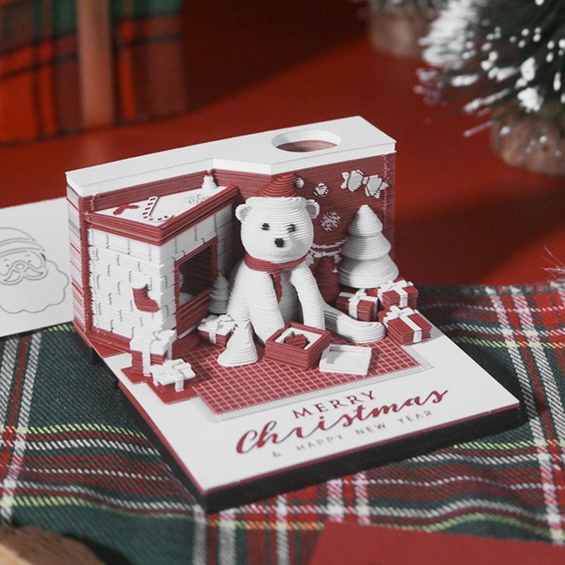 Time Piece Kalender 2026 Skrivebordskalender Med LED-lys 3D Avrivningskalender Papirskjæringskunst Notatblokk Julegave