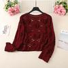 Plus Size Red Crochet Knit Sweater with 3D Floral Design for Women