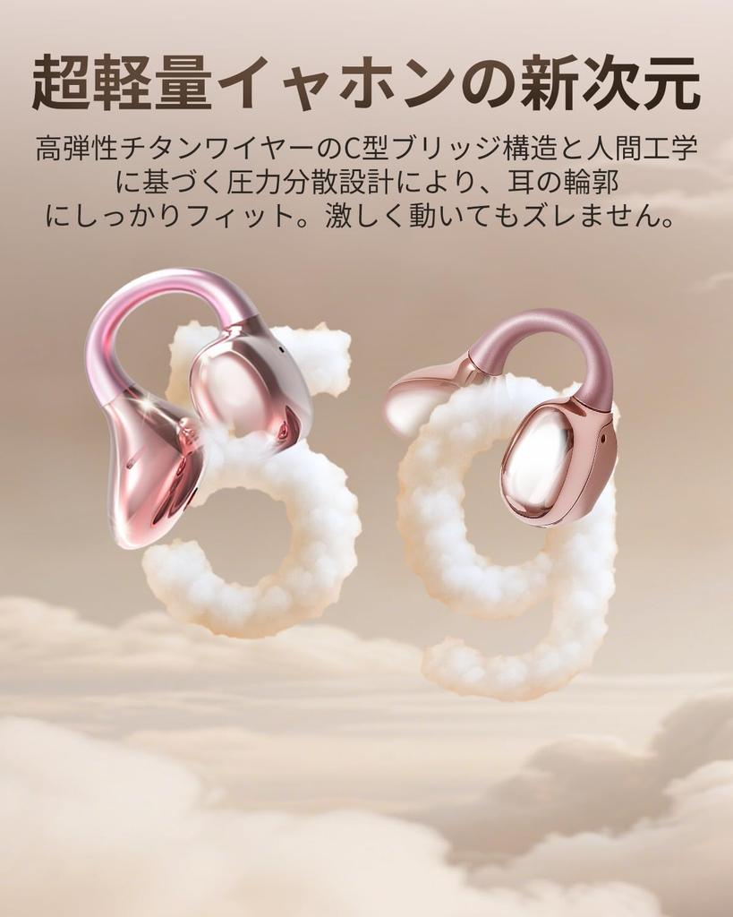 King Lucky Ear Cuff Wireless Bluetooth Silver Wing IPX5 ENC Noise 45 Hours of Battery Compatible with and Workouts Open-Ear Earphones, 5.4, Design,