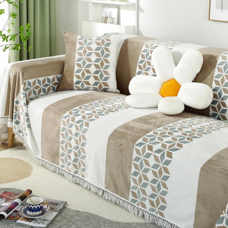Double-Sided Retro Sofa Cover Nordic Sofa Cover Cotton Blanket Full Covered Non-Slip Sofa Cover Protective Cover