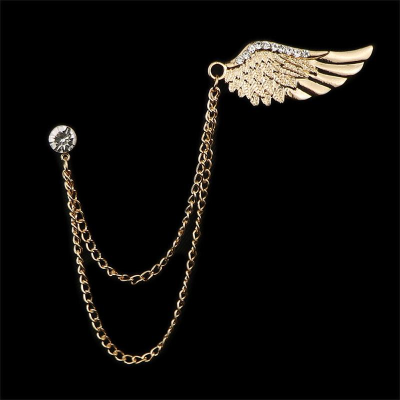Cz Tassel Chain Angel Wings Brooch Men And Women Luxury Zircon Metal Feather Lapel Pins Men Women Jewelry Accessories