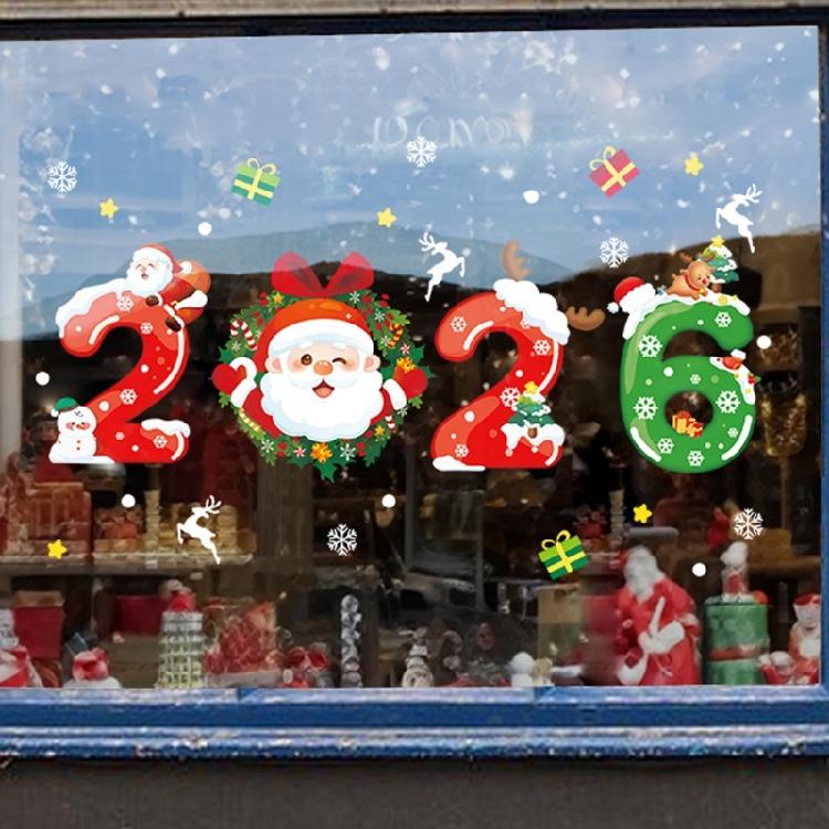Winter Holiday Decorative Clings 2026 Santa Number Designs Auto Adhesive PVC Window Art Decors