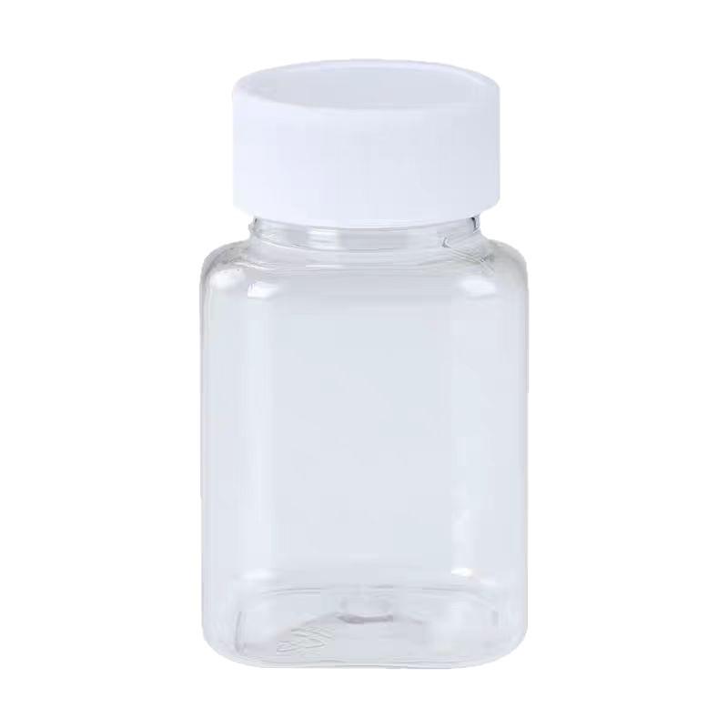 30ml Wide Mouth Food Grade Plastic Bottle – Small Square Sample or Medicine Dispenser.