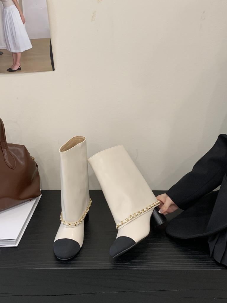 Round head color matching knight boots autumn 2025 new temperament thick heel tube pants tube boots women