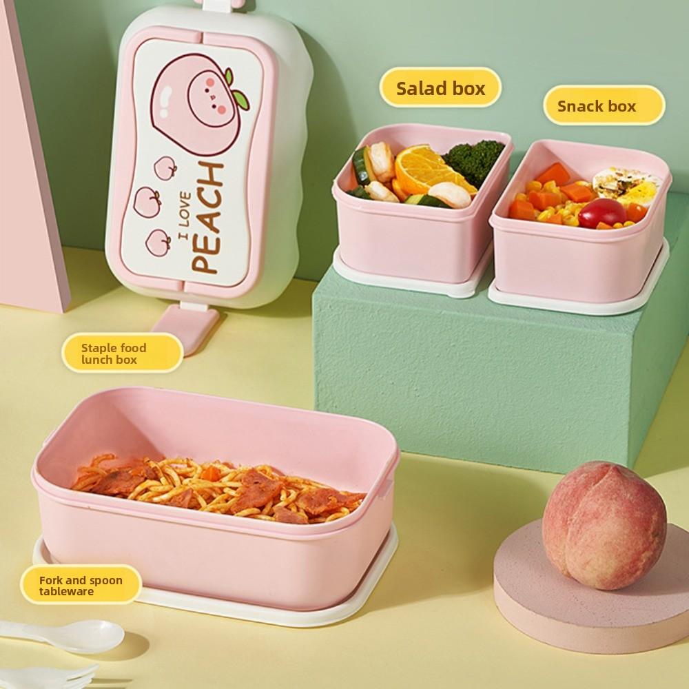 Drop-proof Plastic Lunch Box Double Layered Compartment Lunch Box Cartoon Lunch Box  Worker