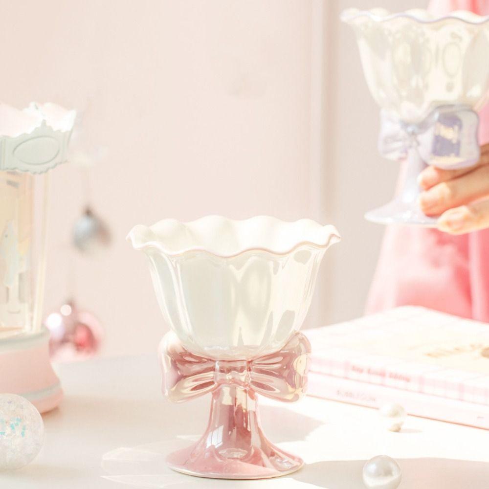 Multi-Function Bow Shaped Ice Cream Cup Ceramic Mug Dessert Tools Dessert Cup  Desktop