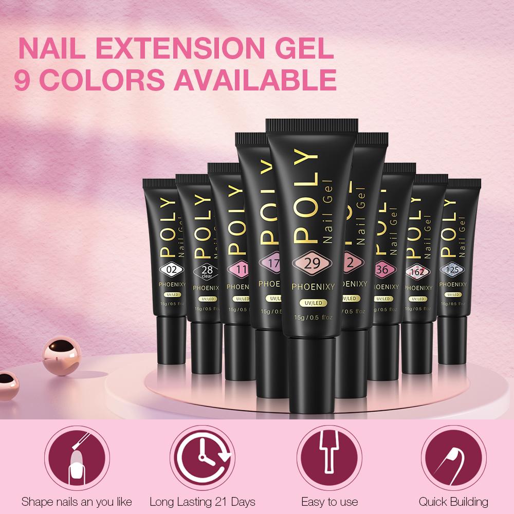 PHOENIXY Gel Nail Polish Varnish Kit with 36W Nail Dryer Lamp Poly Extension Gel Nail Art Manicure Tools Soak-off UV LED Gel Set