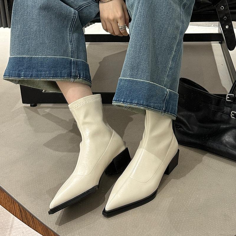 Pointed short boots women's 2025 autumn and winter new women's boots thick heel boots short boots thin boots Martin boots knight boots