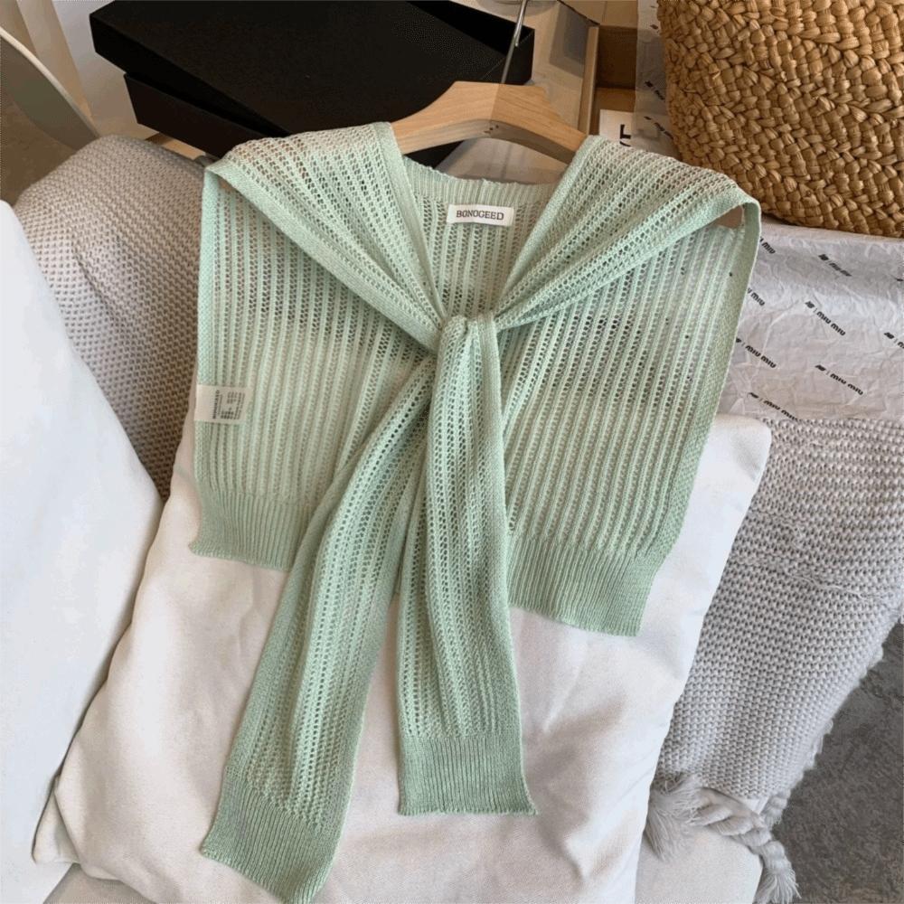 Summer Knitted Shawl Solid Color Neck Guard Scarf Fashion Thin Knotted Cape  for Women