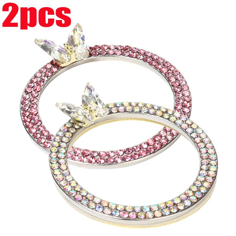 2pcs Car One Click Start Decorative Ring Button Diamond Sticker Bling Double Row Crystal Butterfly Ignition Ring Decorative Ring