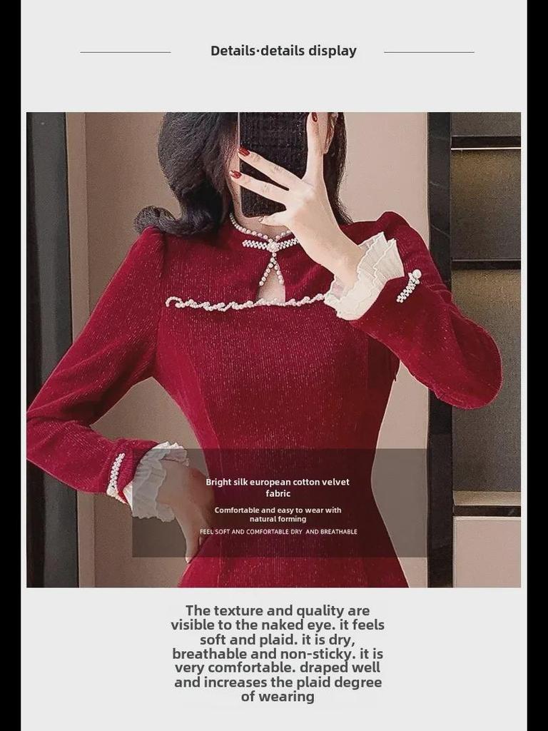 2025 Modern Chinese Style Cheongsam Dress with Corduroy and Pearl Buttons