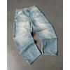 Streetwear Y2K Hip Hop Retro Blue Loose Jeans Harajuku Jeans Men's Pants High Waist Loose Letter Embroidered Trousers