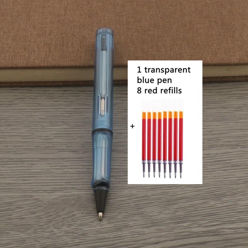 1Pc Ballpoint Pen + 8 Refills Black Blue Red Ink Gel Pen Bullet Tip 0.5mm Rollerball Pen School Office Supplies Stationery Pen
