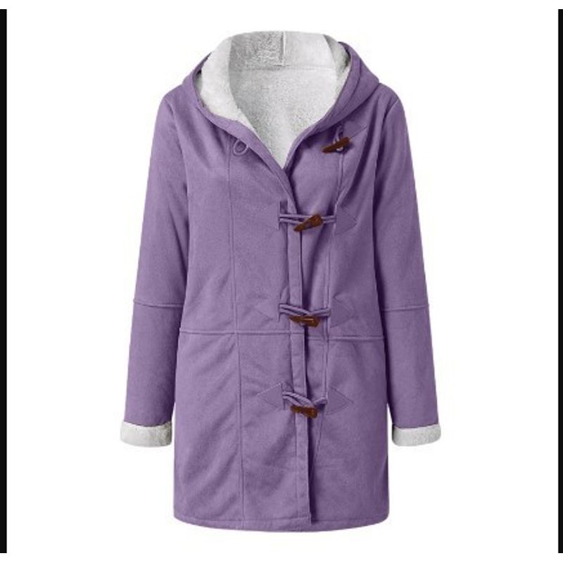 

Long Sleeve Hooded and Velvet Coat Woman Long Sleeves Hooded Fleece Padded Coat Female Purple XXL