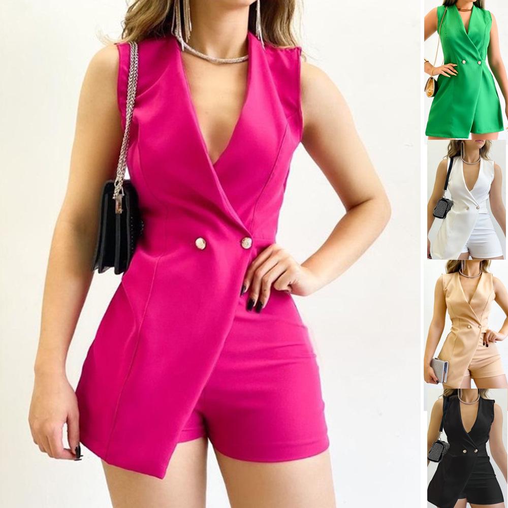 European & American Women's Sleeveless Slim Office Jumpsuit - Spring/Summer Fashion