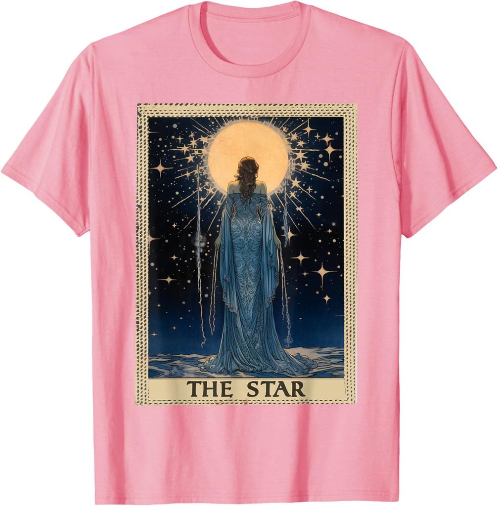 Das Stern Tarotkarten Grafik-T-Shirt Vintage-Stil Astrologie Himmlischer Druck Herren Kurzarm-T-Shirt
