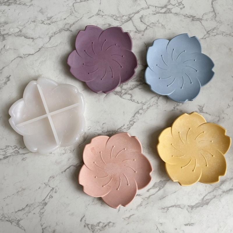 DIY Tray Silicone Resin Mold Flower Shape Epoxy Resin Casting Mold Jewelry Container Ring Trinket Storage Plate Mold