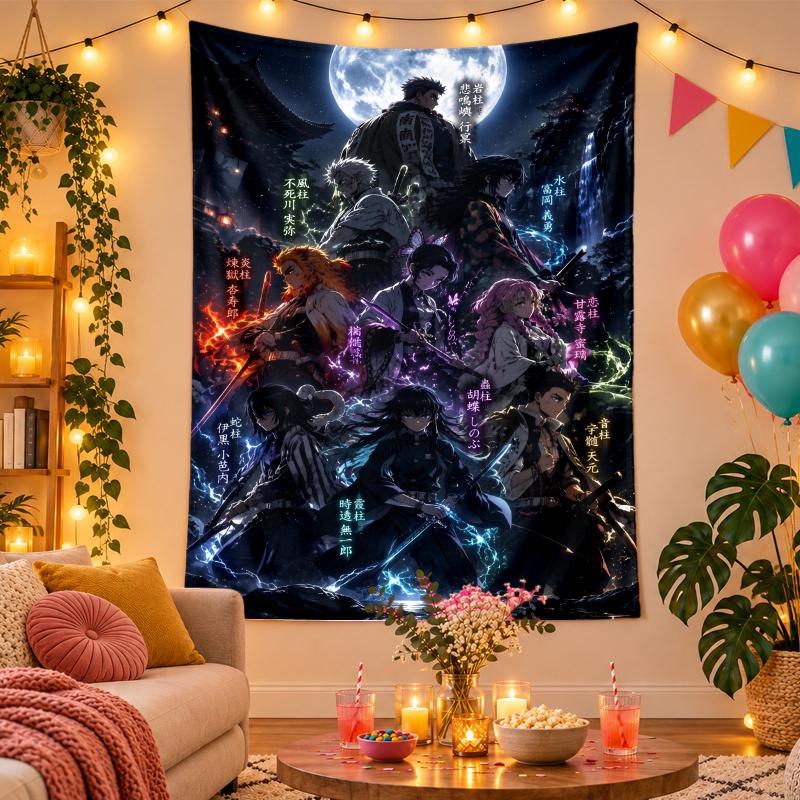 Polyester Wall Tapestry with Demon Slayer Design, Decorative Hanging for Bedroom Living Room Dorm